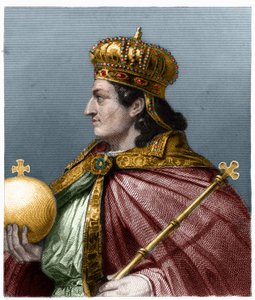 Portrét Childeberta II. (v. 570 - 596), krále Austrasie - v „Histoire des Francais““ od Lavallee, rytina, sd. od French School