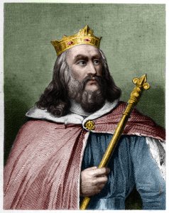 Portrét Clotaire (Clothaire) II (584 - 628), krále Neustrije a krále franků - v „“ Histoire des Francais““ od Lavallee, rytina, sd. od French School