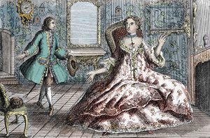 Portrét francouzské kriminálnice Marie Catherine Taperet Lescombatové a jejího milence Henriho Mongeota (rytina) od French School