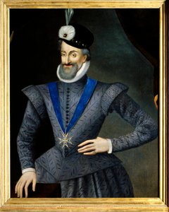 Portrét francouzského krále Jindřicha IV. (1553-1610). Má na náhrdelníku insignie Řádu Ducha svatého (Řád Ducha svatého). Anonymní francouzské malířství 17. století. Olej na plátně. Rozměr: 0,95 x 1,13 m. Povinná zmínka: Sully sur Loi od French School