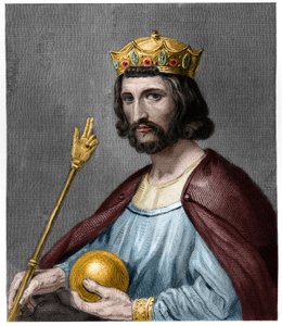 Portrét Huguese I. Capeta (v. 941 - 996), vévody francouzského a tehdejšího krále Francie - v „Histoire des Francais““ od Lavallée, rytina, sd. od French School