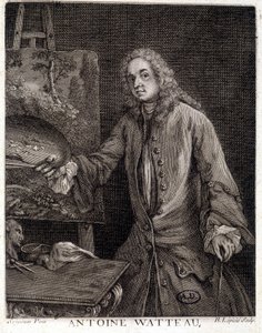 Portrét Jeana Antoina Watteaua (1684-1721), francouzského malíře - rytina od French School