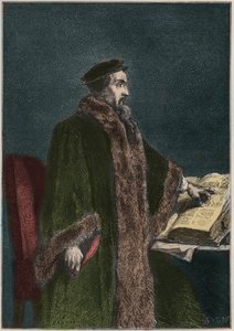 Portrét Jeana Calvina (Jean Cauvin) (1509-1564), francouzského náboženského reformátora a spisovatele - John Calvin - rytina z „“Historie Francie vyprávěná mým vnoučatům““ – od Francoise Guizota – 1872-1876 od French School