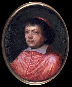 Portrét Jean Francois Paul de Gondi (Jean-Francois-Paul de Gondy) (1614-1679) Kardinál de Retz, koadjutor pařížského Archeveque, kardinál v roce 1651 Miniaturní obraz 17. století. Chantilly, Conde Museum od French School