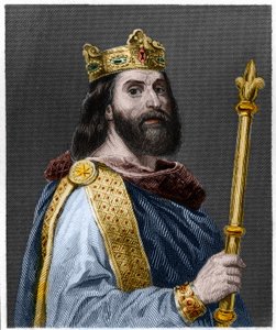 Portrét Ludvíka II. Begue nebo Faineant (846 - 879), král Francie - v „Histoire des Francais“ od Lavallee, rytina, sd. od French School