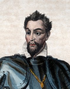 Portrét Ludvíka I. de Bourbon, prince z Conde (1530-1569), hugenotského vůdce a generála. od French School