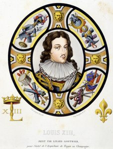 Portrét francouzského krále Ludvíka XIII. (1601-1643). Faksimile vitráže ze středověku v „Histoire de la peinture sur verre““ od Ferdinanda de Lasteyrie od French School