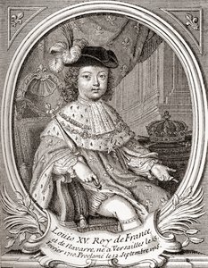 Portrét Ludvíka XV. jako dítě, 1710 1774. Bourbonský panovník, který vládl jako král Francie a Navarry. Z Les Heures Libres vydané v roce 1908. od French School
