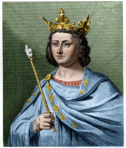 Portrét Ludvíka X le Hutina (1289 - 1316), krále Francie - v „Histoire des Francais““ od Lavallee, rytina, sd. od French School