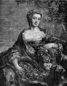 Portrét Madame de Chateauroux, Marie-Anne de Mailly-Nesle (1717-1744), oblíbenkyně krále Ludvíka XV. Rytina do „Historie prostituce a zhýralosti mezi všemi národy světa od starověku po současnost“ od Dr. Th. -F. Debray. 1879. od French School