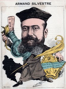 Portrét Paula Armanda (Paul-Armand) Silvestre (1837-1901), francouzský básník - karikatura od jiných (Collignon a Tocqueville) v „“Les Hommes d
