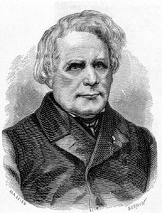 Portrét Ruhmkorffa Heinrich Daniel (1803 - 1877), stavitel fyzikálních přístrojů (indukční aparát), německý mechanik a elektrikář - v „“ Album of Science; věhlasní vědci; Velké objevy “”” 1896. od French School