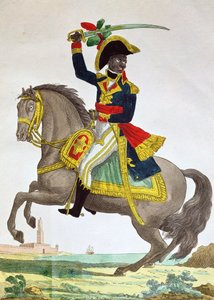 Portrét Toussaint Louverture (1743-1803) na koni, počátek 19. století (barevná rytina) od French School