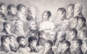 Portrét mladé dámy obklopené svými obdivovateli, od French School