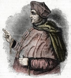 Portrét Eveque Pierre Cauchon (1371-1442) schvalující úředník procesu Johanky z Arku (Portrét Pierra Cauchona biskupa z Beauvais) Rytina od French School