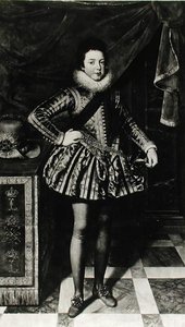Portrét nemluvně Ludvíka XIII. (1601-43) krále Francie a Navarry, kolem 1611 (olej na plátně) (č/b foto) od French School