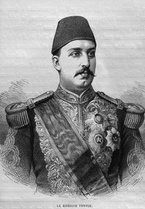Portrét Khedive Tawfig (1819-92), z LEgypta Georga Moritze Eberse (1837-98), 1881 (č. rytina) od French School