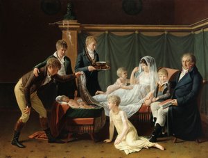 Portrét markýze a markýze de Cramayel a jejich sedmi dětí v interiéru, od French School