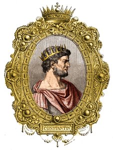 Portrét římského císaře Konstantina I. Velikého (274-337). Rytina do „Historie papežů-králů-královen-a-císařů v průběhu staletí““ od Maurice Lachatre od French School