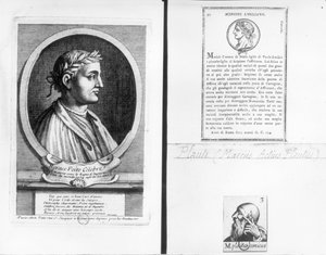 Portréty Horatia (65–8 př. n. l.) Scipio Aemilianus (Africanus Minor) (185–129 př. n. l.) a Plauta (asi 254–184 př. n. l.) od French School