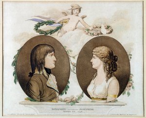 Portréty Napoleona Bonaparta (1769-1821) a Josephine de Beauharnais (1763-1814) provdaných v roce 1796”” Anonymní akvarel kolem roku 1800. Ne 0,21x0,23 m Malmaison, musee du chateau od French School