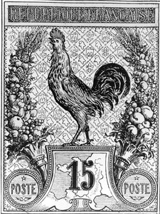 Poštovní známka s vyobrazením francouzského kohouta, znak Francouzské republiky, konec 19. století od French School