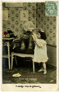 Pohlednice: Toto je nemocné, jí příliš mnoho koláčů, princi (tištěný papír) od French School