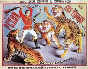 Reklamní plakát Adrien Pezon a jeho tygři, kolem roku 1897