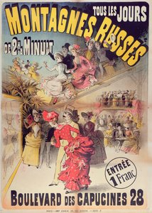 Plakát propagující horskou dráhu Montagnes Russes na Boulevard des Capucines, Paříž, 1888