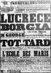 Plakát k představení Lucretia Borgia v Odeonu, 1843