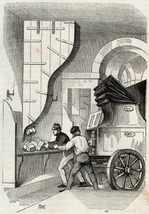 Sloupky: nakládání sloupku kufru - Rytina v „Tableau-de-Paris“ od Edmonda Texiera 1852 od French School