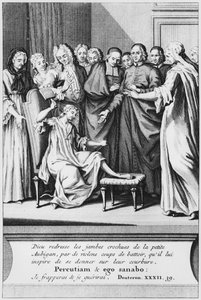 Praxe pomoci a zázračného uzdravení Aubigana, ilustrace z knihy La verite des miracles de M. de Paris... od Louise Basile Carre de Montgeron (1686-1754) 1737 od French School