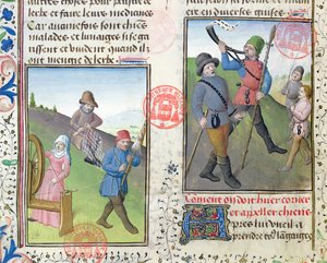 Příprava sítí pro lov, z Livre de la Chasse od Gastona Phebuse de Foix (1331-91) od French School