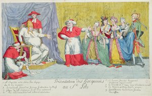 Představení klisen Svatému otci, karikatura představení Adelaidy (1732-1800) a Victoire de France (1733-99) papeži, 17. dubna 1791. od French School