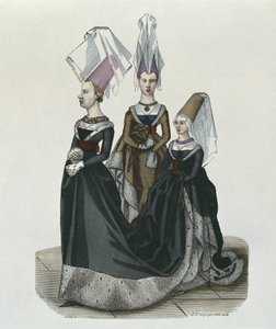 Princezna a dvorní dáma v roce 1470, vyryto Gautierem od French School