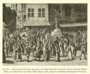 Průvod Ligy procházející ulicí du Marche-Palud před Salle du Legat de l