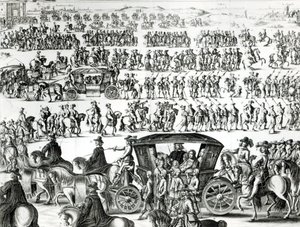 Průvod při vstupu mladého krále Ludvíka XIV. jako dítěte do města Paříže 18. srpna 1649, detail od French School