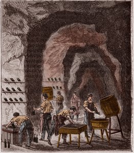 Výroba šampaňského – Fabrication du Champagne – Rytina „Vědy dostupné všem – fyzika a chemie““ od Alexise Clerca – Konec 19. století – Soukromá sbírka od French School