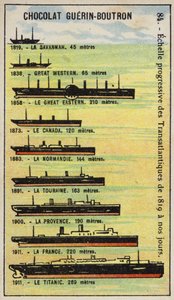 Postupné zvyšování velikosti transatlantických lodí od roku 1819 do roku 1911 (chromolitho) od French School