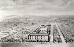 Projekt sídliště Napoleon, rue Rochechouart 58, Paříž, 1849 (čb na papíře) od French School