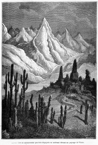 Imaginární projekce krajiny Venuše – v „Les Terres du Ciel““ od Camille Flammarion, ed. Marpon & Flammarion, Paříž od French School