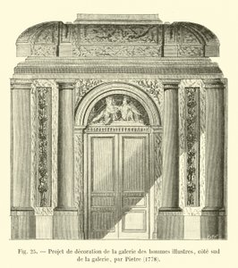 Projekt výzdoby pro galerii slavných mužů, jižní strana galerie, od Pietra, 1778 od French School