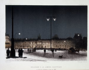 Veřejné osvětlení s elektrickým světlem na place du carrousel v Paříži 1883 - v „“magnetismu a elektřině““ od Amedee Guillemin od French School