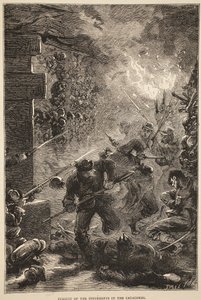 Pronásledování povstalců v katakombách, květen 1871, ilustrace z Cassells Historie války mezi Francií a Německem, 1870-1871 od French School