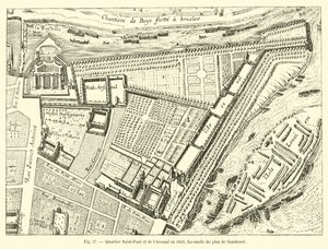 Okres Saint-Paul a Arsenal v roce 1650, faksimile plánu Gomboust od French School