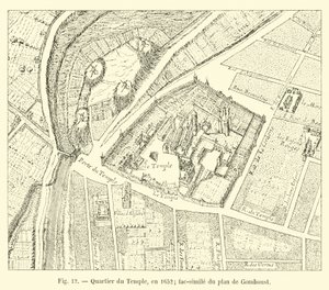 Chrámová čtvrť, v roce 1652; faksimile mapy Gomboust od French School