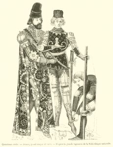 Patnácté století, princ, velký panovník a komorník (rytina) od French School