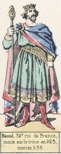 Raoul, 32. král Francie, nastoupil na trůn v roce 923, zemřel v roce 936 (barevná rytina) od French School