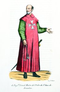 Raymond de Puy (1120-5860), první velmistr řádu svatého Jana Jeruzalémského, ilustrace z knihy Dějiny a kostýmy mnišských řádů od otce Helyota, 1842. od French School