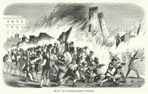Rebelové vyháněli Rakušany z Bologni v Itálii, 1848 od French School